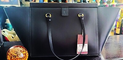 #ad NEW ITALY Trussardi Women Black Leather Magnetic Closure AZOLEA SHOPPING Bag