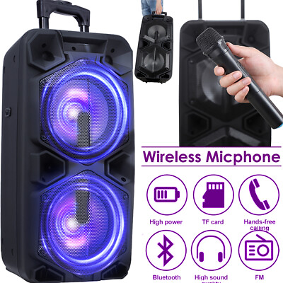 #ad 9000W Dual 10quot; Bluetooth Subwoofer Heavy Bass Speaker Trolley Party Karaok DJ FM