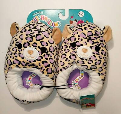 #ad Brand New Girls Squishmallows Ashlyn The Purple Cheetah Cat Slippers Super Soft