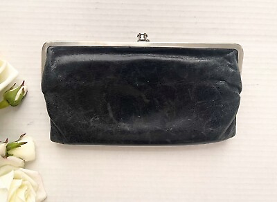 Hobo International Lauren Black Genuine Leather Clutch Fold Wallet One Size $148