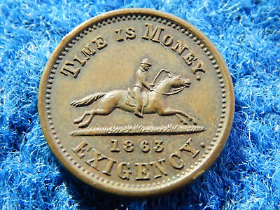 #ad 1863 Hussey#x27;s Special Message Token 630AK 1a R2 Very Nice token TIME IS MONEY