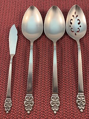 #ad 3 Serving Spoons amp; 1 Butter NORDIC CROWN Oneidacraft Deluxe Stainless Pierced