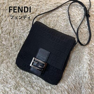 #ad FENDI Zucca Shoulder Bag Canvas Black Authentic G050108