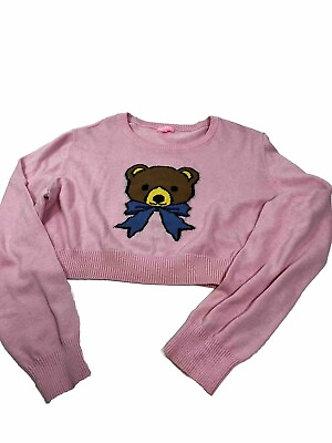#ad Sugar Thrillz Womens Size 1XL Teddy Bear Sweater Crewneck Bow Multicolored.