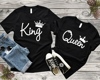#ad Couple Matching Love T Shirts King And Queen His and Hers New LETTER Tees
