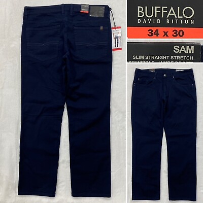 Buffalo SAM Navy Blue Denim Jeans Pants Men#x27;s Sz 34 x 30quot; Slim Fit Straight Leg $32.95