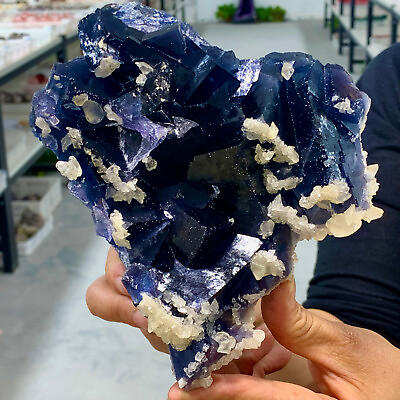 #ad 3.24LB Rare transparent purple cubic fluorite mineral crystal sample China