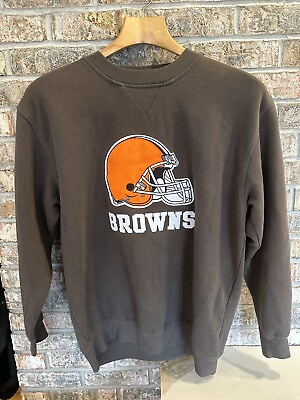 #ad VTG NFL Cleveland Browns Embroidered Logo Brown Crewneck Sweatshirt Men#x27;s Size L