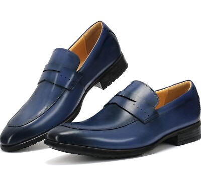 #ad Men#x27;s Slip on Oxford Dress Shoes Classic Handmade Calfskin Navy Black Size 10.5