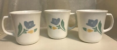#ad Vintage Corelle Blue Friendship Flower Mugs Set of 3