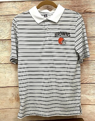 #ad NFL Cleveland Browns Shirt Mens Small Gray White Striped Polo Golf Logo Helmet