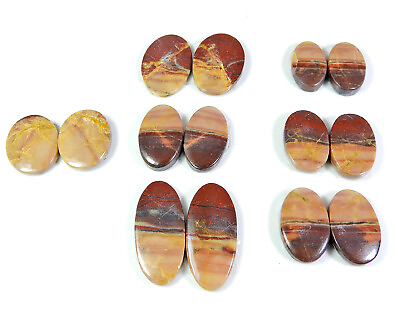 #ad Natural Red Jasper Matched Pair Oval Cabochon Loose Gemstone 7 Pair Lot