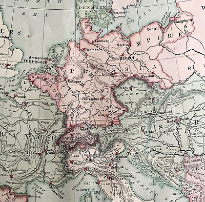 #ad 1879 Map Europe Western And Central Victorian Geography 1st Edition DWAA9