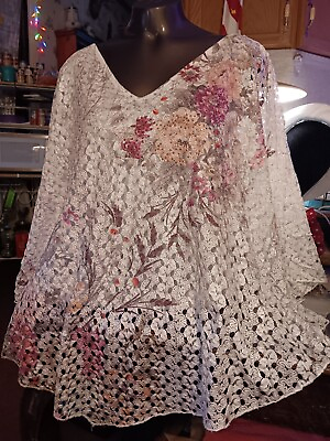 #ad Avenue Women Blouse Shirt Top Size 18 20 White Lace Floral studs Lined Stretch