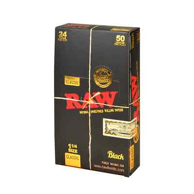 🍃😎🍃24 X 1 1 4 RAW CLASSIC BLACK NATURAL UNREFINED ROLLING PAPERS 🍃😎🍃 $19.50