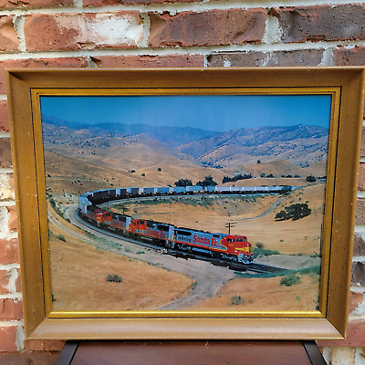 #ad Vintage Framed Santa Fe Train in Arizona Photograph Photo Art Print 23quot; x 19quot;