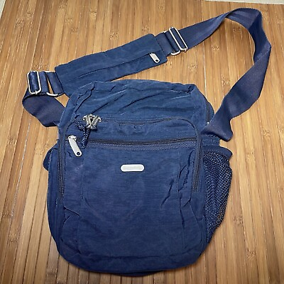 #ad FLAWS Baggallini Blue Multi Zip Pocket Crossbody Bag Organizer Hobo Lightweight