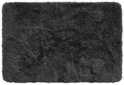 #ad Solid Black Fluffy Shag Faux Fur Area Rug 36 in x 56 in