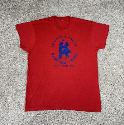 #ad Vintage 80s 90s Square Dancing is Making New Friends Red Chopped T Shirt