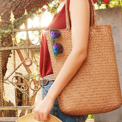 #ad Sexy Women#x27;s Beach Bag Straw Large Woven Handbag Casual Flower Tote Shopper Bag