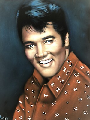 #ad Young Elvis Presley black velvet original oil painting handpainted signed art