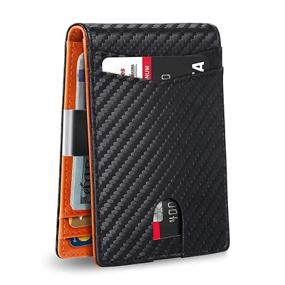 #ad Personality Short Rfid Leather Men Wallets Carbon Fiber Slim Card Holder Wallet