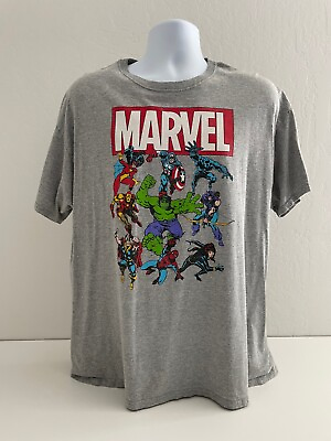 #ad Marvel Mens Size XL Gray Super Hero Avengers Short Sleeve Crew Neck T Shirt