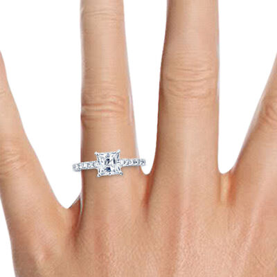 #ad 1.40 CT D VS2 Certified Princess Cut Diamond Engagement Ring 14K White Gold