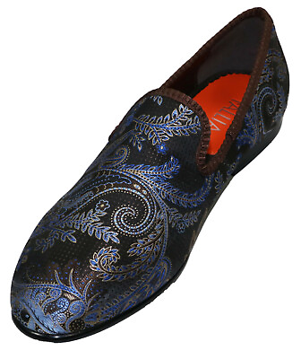 #ad Tallia Enrico Collection Paisley Print Men#x27;s Dress Shoes 7.5 NIB Brown Blue