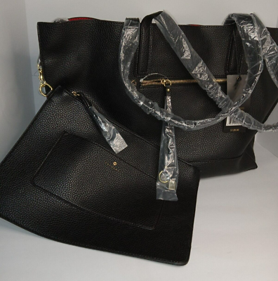 #ad NWT Travanti Tote Bag with Detachable Wrist Bag Black Large Carryall Purse