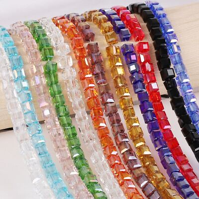 #ad Glass Crystal Square Beads Small Cubes Loose Bead Bracelet Jewelry Making Charms
