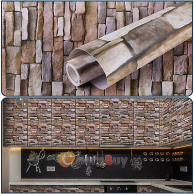 #ad 9.8ft Long 3D Brick Wall Stickers DIY Decor Adhesive Waterproof Wallpaper USA