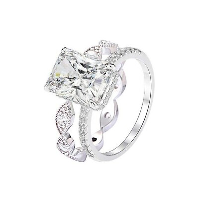 #ad 3.75Ct Radiant Cut Simulated Diamond Wedding Ring Set Bridal Rings Gifts Idea