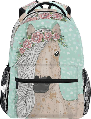 #ad ALAZA Flower Horse Backpack for Girls Backpacks Elementary School A003
