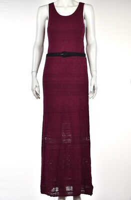 #ad YA Los Angeles Womens Dress Size S Wine Red Knit Sheath Full Length Sleeveless