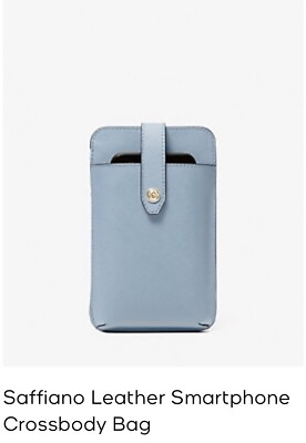 #ad Michael Kors $348 Pale Blue Saffiano Leather Smartphone Crossbody Bag EUC