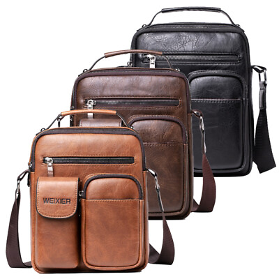 Business Leather Messenger Bag for Men Cross Body Shoulder Bag Office Satchel