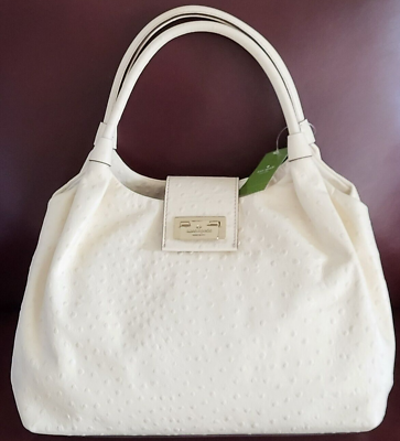 #ad 🌞KATE SPADE NY STEVIE WINDSOR SQUARE IVORY OSTRICH LEATHER LG SATCHEL BAG🌺NWT