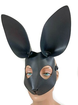 #ad Faux Leather Bunny Mask Rabbit Ears Synthetic Leather Fetish Ball Cosplay BDSM