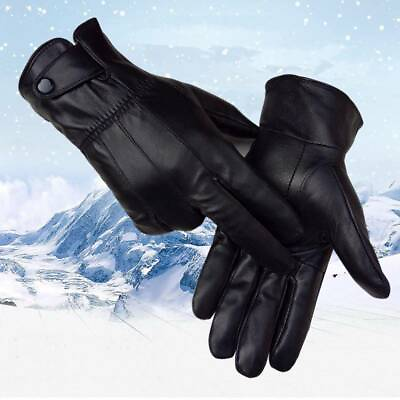 #ad GLOVES 100% LEATHER MOBILE TOUCH WINTER GIFT DRIVING LINED MEN BLACK THERMAL