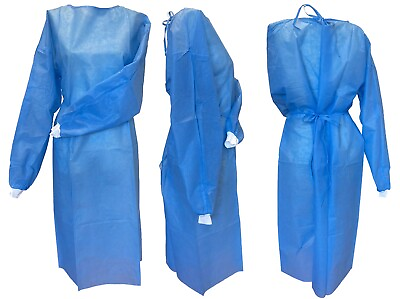 #ad Isolation Gown SMS KnitCuff Disposable Medical Dental30gsm Blue 10 50 100pcs
