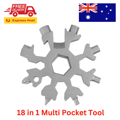#ad 18 in 1 Snowflake Multi Pocket Tool Keyring Key Ring Spanner Hex Wrench Multifun