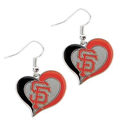 #ad San Francisco Giants MLB Silver Swirl Heart Dangle Earrings Hypo Allergenic