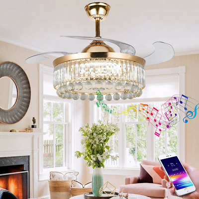 #ad 42quot; Crystal Bluetooth LED 7 Color Chandelier Music Play Ceiling Fans with Light