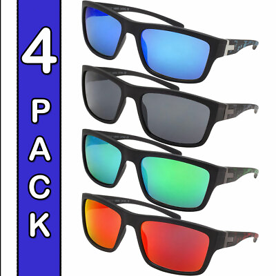#ad Mens Sunglasses Color Mirror Sport 4 Pack Fishing Lakeside Lifestyle Sunglasses