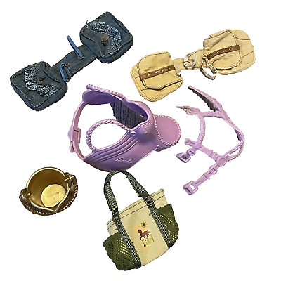 #ad Barbie Vtg Purple Horse Saddle Reins Saddle Bags Tote Purse Bucket Accessories