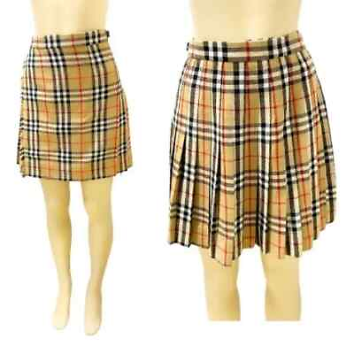 #ad Burberry Nova Check Monogram Beige Stretch Pleated Skirt. Retail $1050
