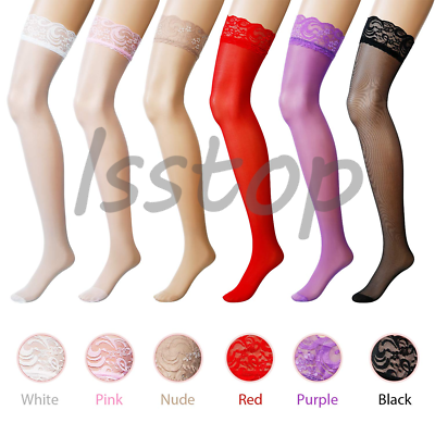 #ad Lady#x27;s Lace Top Stay Up Stockings Thigh High Sheer Pantyhose Stockings For Women