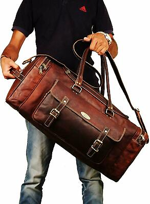 #ad 30quot;Handmade Genuine Leather Travel Duffel Luggage Weekender Overnight Bag Unisex
