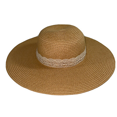 #ad Charlotte Russe Wide Brim Straw Hat With Lace Hat Band 4 1 2” Wide Brim